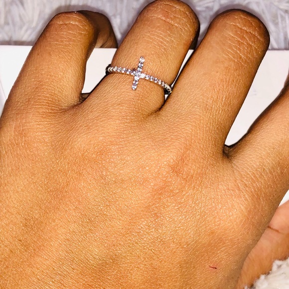 14k White gold vermeil REAL DIAMOND Cross ring, Gift for her, Free Appraisal WOW - Picture 6 of 6